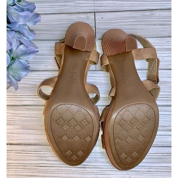 Naturalizers Dade Tan Whipstitch Platform Strappy Crisscross Sandal W/Side Velcr - Picture 7 of 9